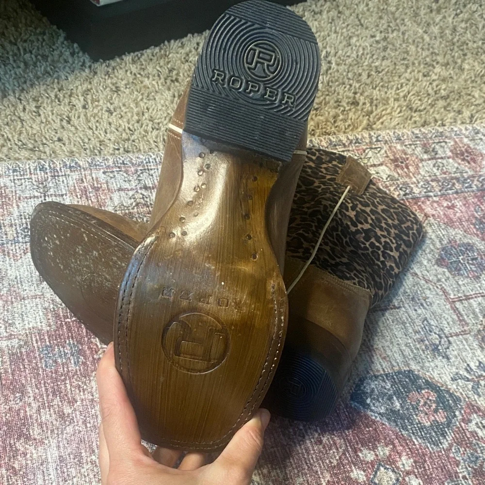 Roper Big Girl Cheetah Leather Cowgirl Cowboy Boot Square Toe